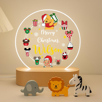 Winnie Merry Christmas Personalised LED Night Light