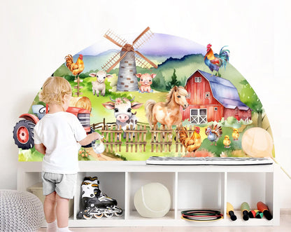 Half Arch Farm Animals Wall Decal – Watercolor Barn Tractor Horse Pig Cow Sticker