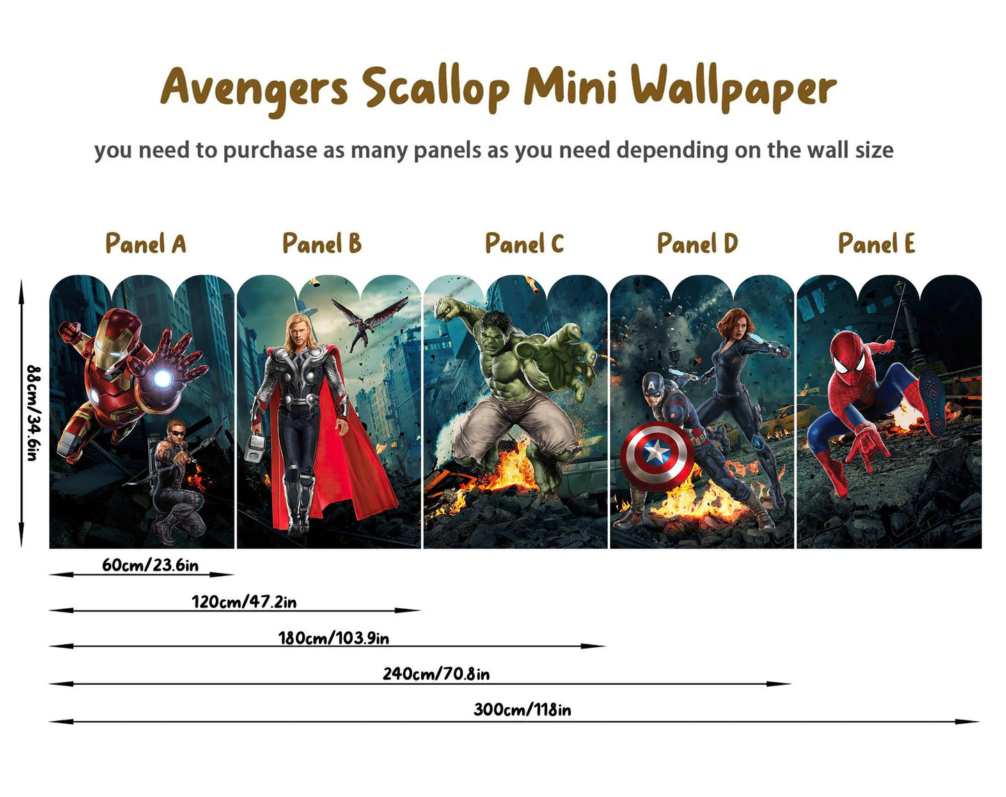 Avengers Scallop Mini Wallpaper – Removable Superhero Wall Mural for Kids Room, Marvel Heroes Wall Decor