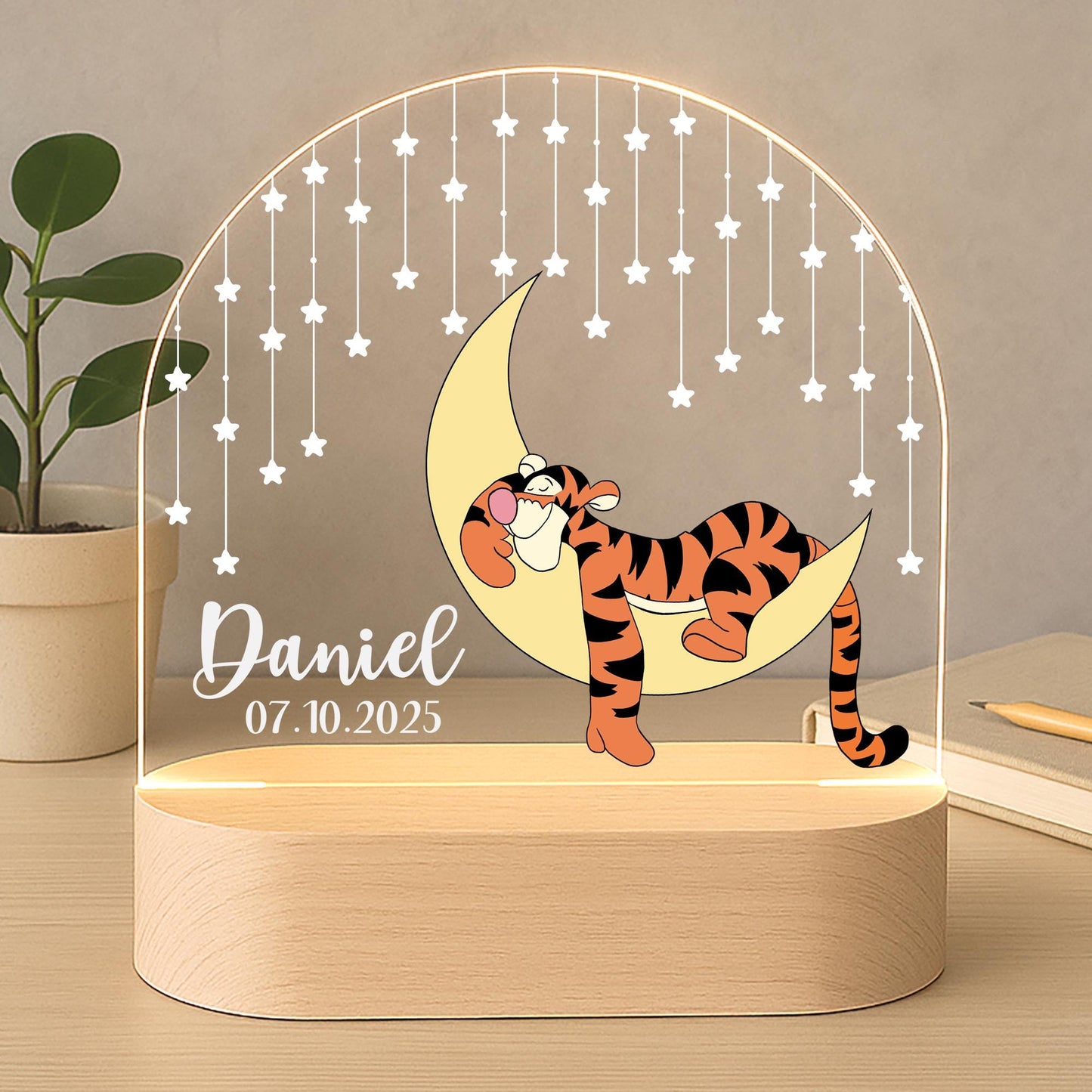Custom Baby Night Light Tigger Moon Star Nursery