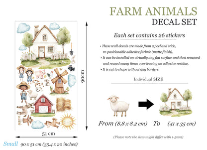 Farm Animals Wall Decal Set – Farmer Kids, Barn, Animals & Village Nursery Decor