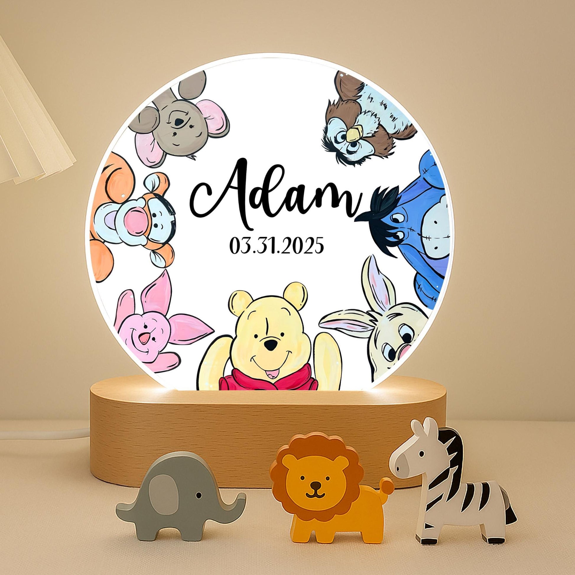 Personalised Winnie Bear Night Light Custom Baby Name