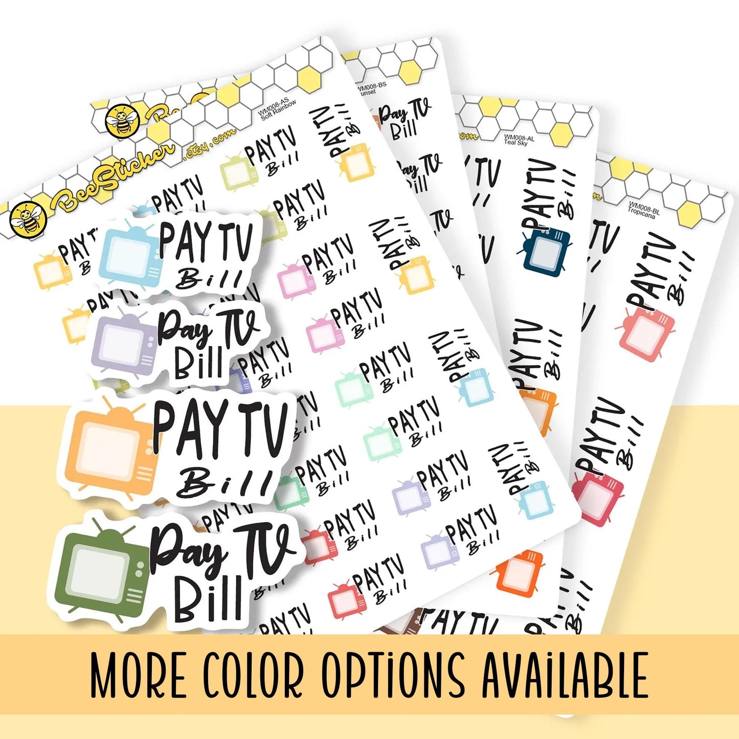 Pay TV Bill Stickers | Choose from 2 fonts and multiple colors | Planner Stickers |WM008