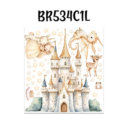 Fairy Princess Castle Unicorn Dragon Deer Nursery Mural | Removable Fabric Sticker for Girls Room