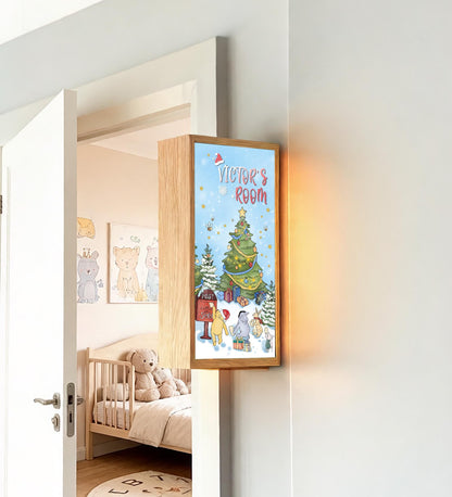 Personalised Winnie Christmas Room Sign Light – Custom Name Festive Nursery Door Sign