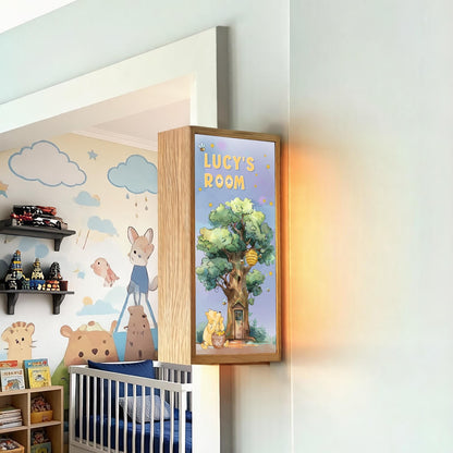 Personalised Winnie Bear Treehouse Room Sign Light – Custom Name Nursery Door Sign