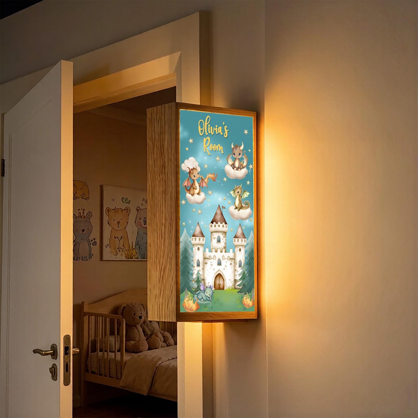 Personalised Dragon Castle Room Sign Light – Custom Name Kids' Door Sign