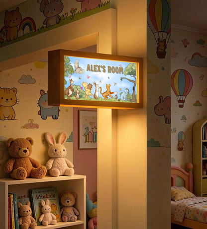 Personalised Winnie & Friends Room Sign Light – Custom Name Nursery Door Sign