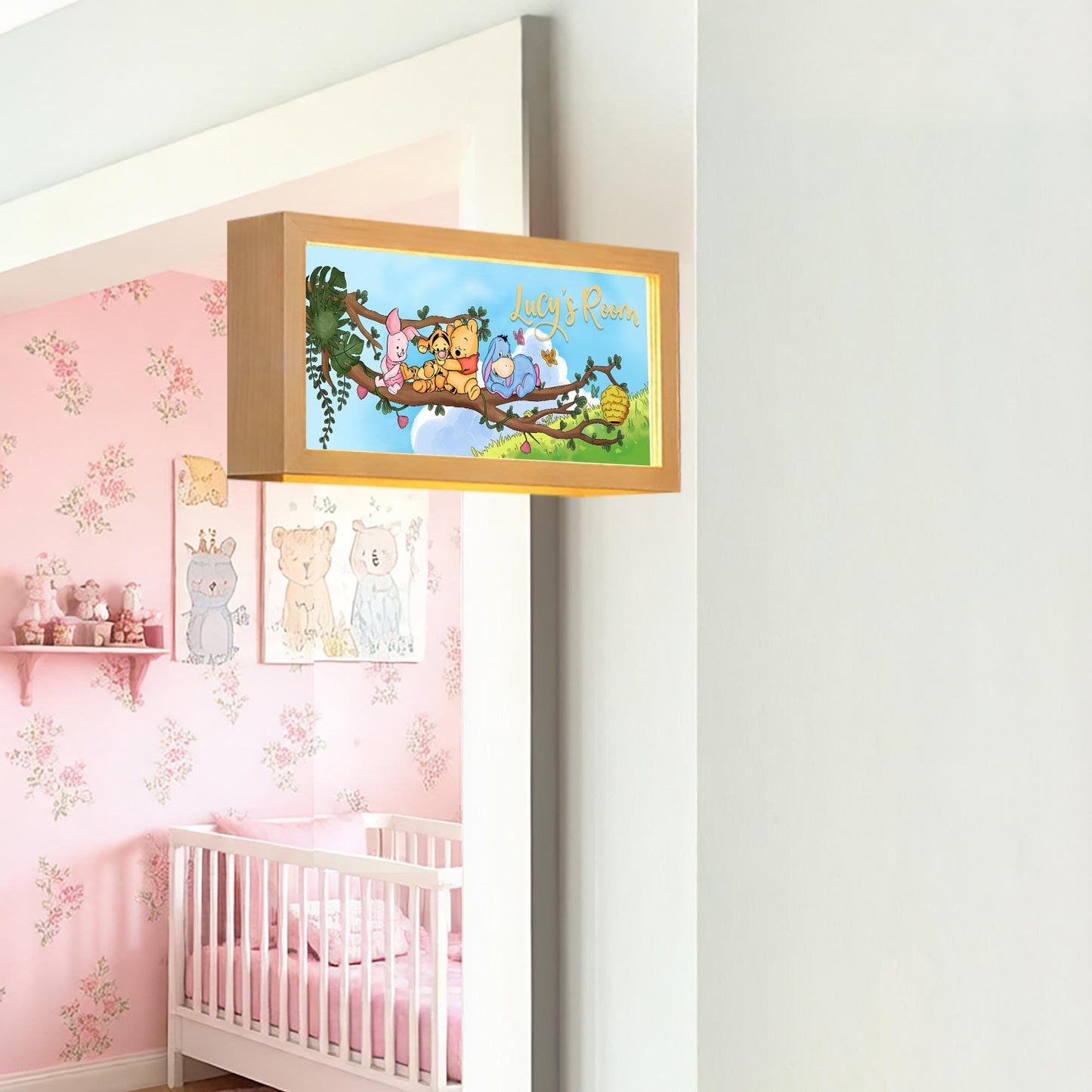 Personalised Winnie the Pooh Name Sign Light – Custom Nursery Door Sign for Kids