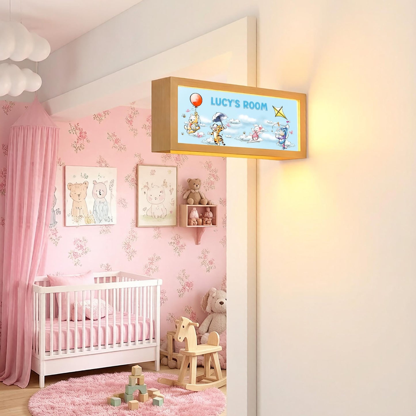 Custom Winnie the Pooh Nursery Name Sign Light – Personalised Kids' Room Door Sign