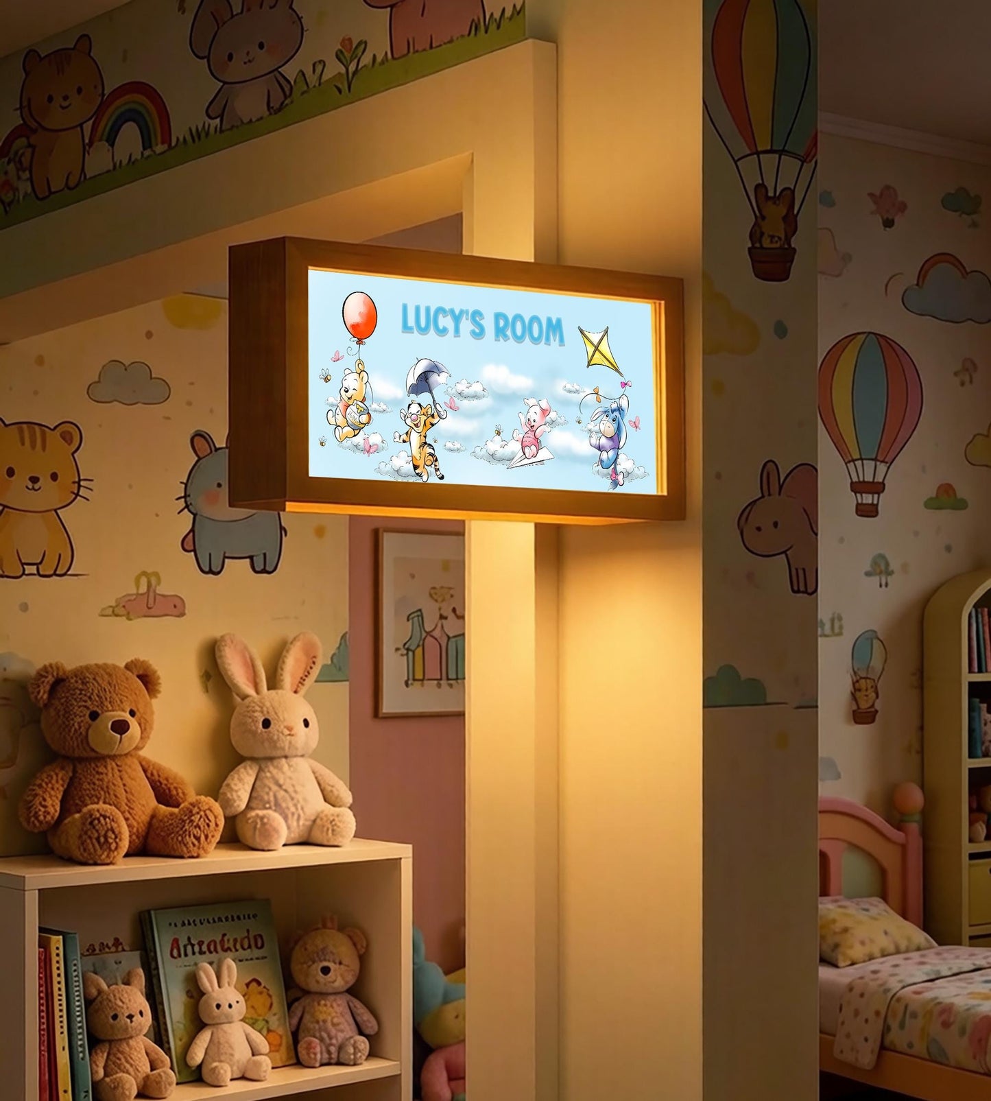 Custom Winnie the Pooh Nursery Name Sign Light – Personalised Kids' Room Door Sign