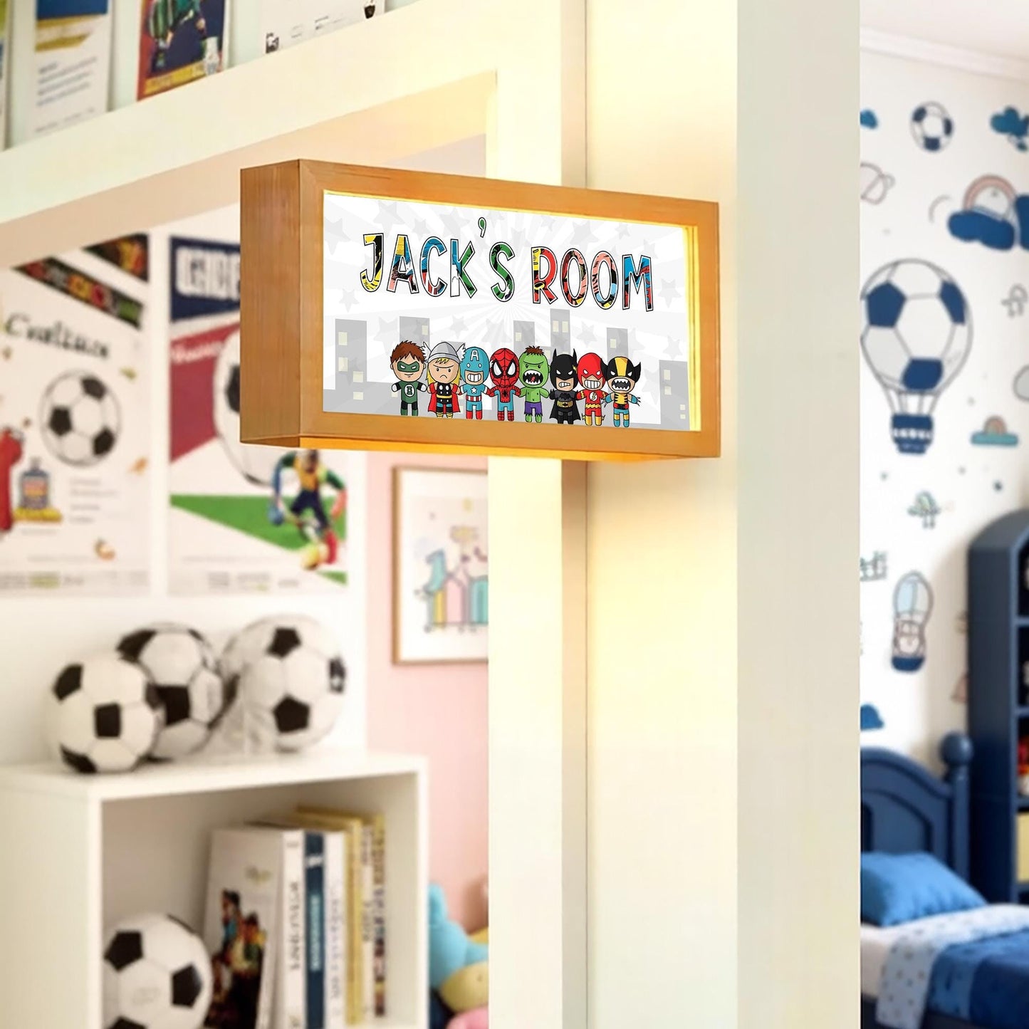 Personalised Superhero Room Sign Light – Comic Hero Custom Name Door Sign for Kids