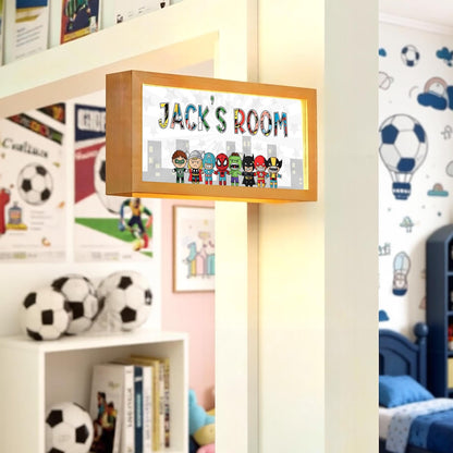 Personalised Superhero Room Sign Light – Comic Hero Custom Name Door Sign for Kids
