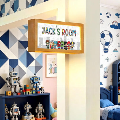 Personalised Superhero Room Sign Light – Comic Hero Custom Name Door Sign for Kids