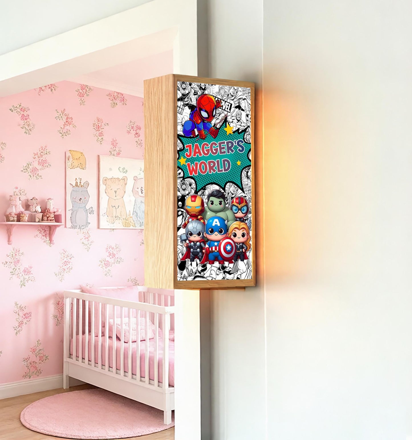 Personalised Superhero Room Sign Light – Custom Name LED Light Box for Kids' Bedroom Door