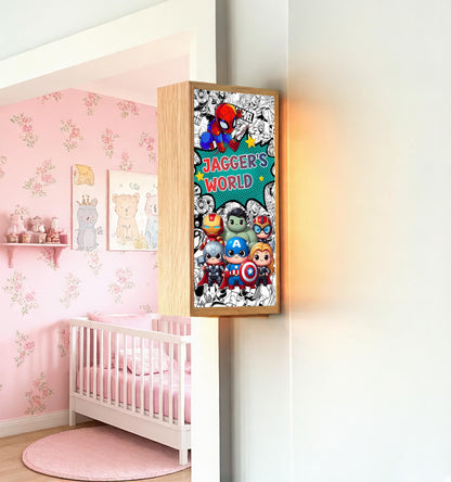 Personalised Superhero Room Sign Light – Custom Name LED Light Box for Kids' Bedroom Door