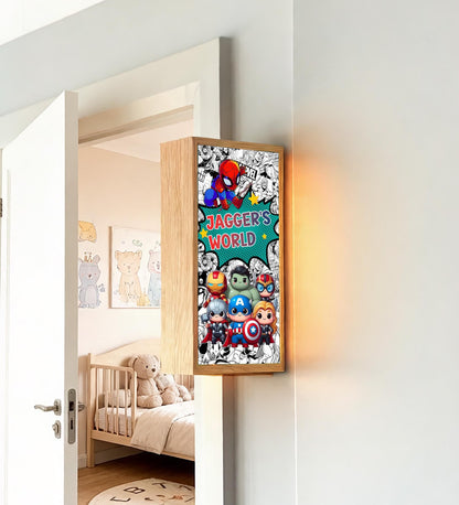 Personalised Superhero Room Sign Light – Custom Name LED Light Box for Kids' Bedroom Door