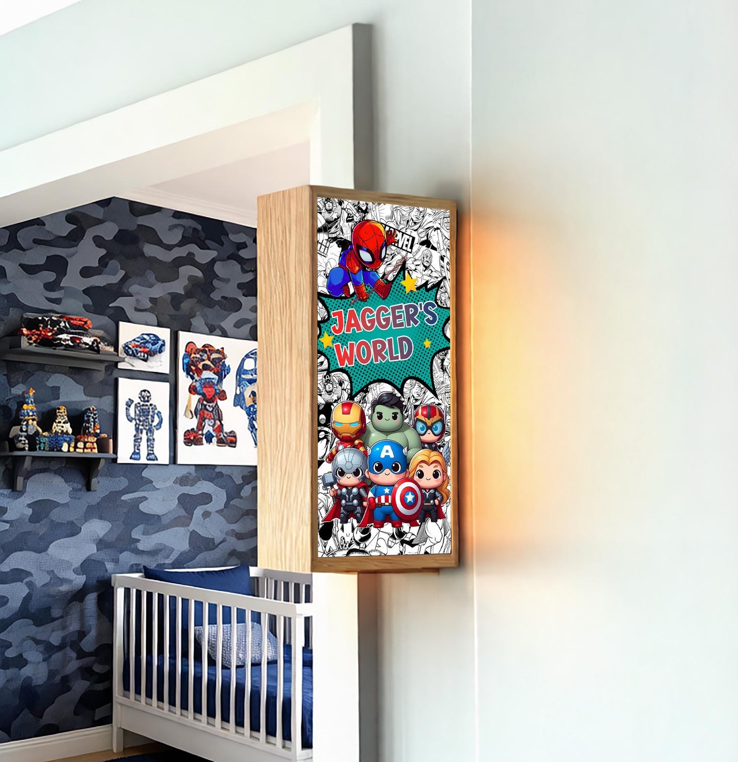 Personalised Superhero Room Sign Light – Custom Name LED Light Box for Kids' Bedroom Door