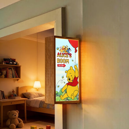 Personalised Winnie Bear Balloon Room Sign Light – Custom Name Door Sign for Kids' Nursery