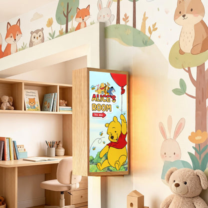Personalised Winnie Bear Balloon Room Sign Light – Custom Name Door Sign for Kids' Nursery
