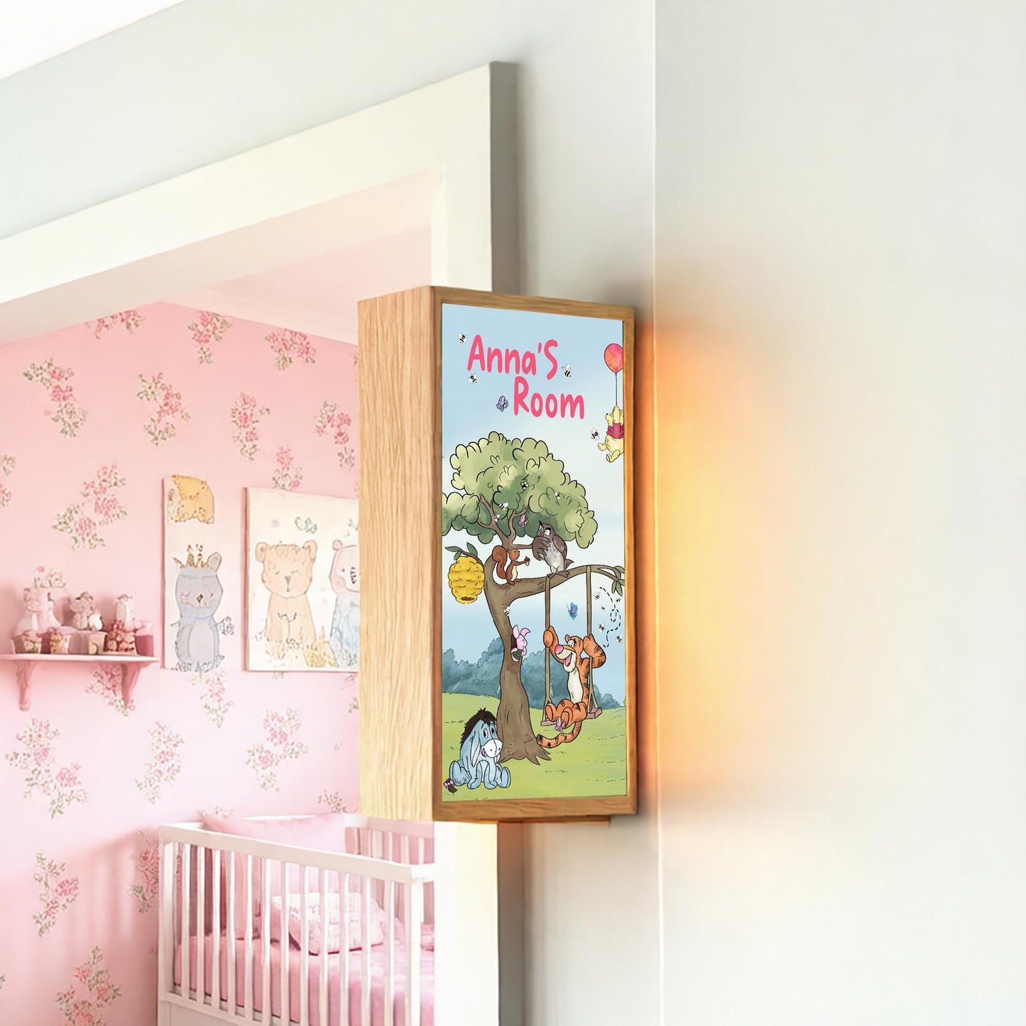 Personalised Winnie the Pooh Room Sign Light – Custom Name Nursery Door Sign
