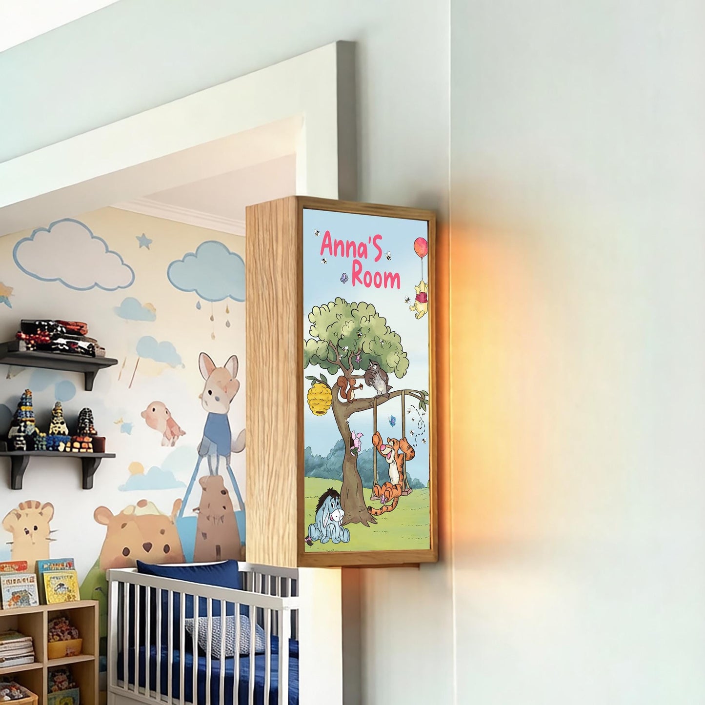 Personalised Winnie the Pooh Room Sign Light – Custom Name Nursery Door Sign