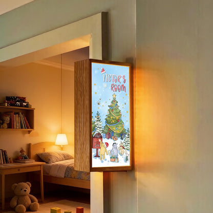 Personalised Winnie Christmas Room Sign Light – Custom Name Festive Nursery Door Sign