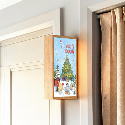 Personalised Winnie Christmas Room Sign Light – Custom Name Festive Nursery Door Sign