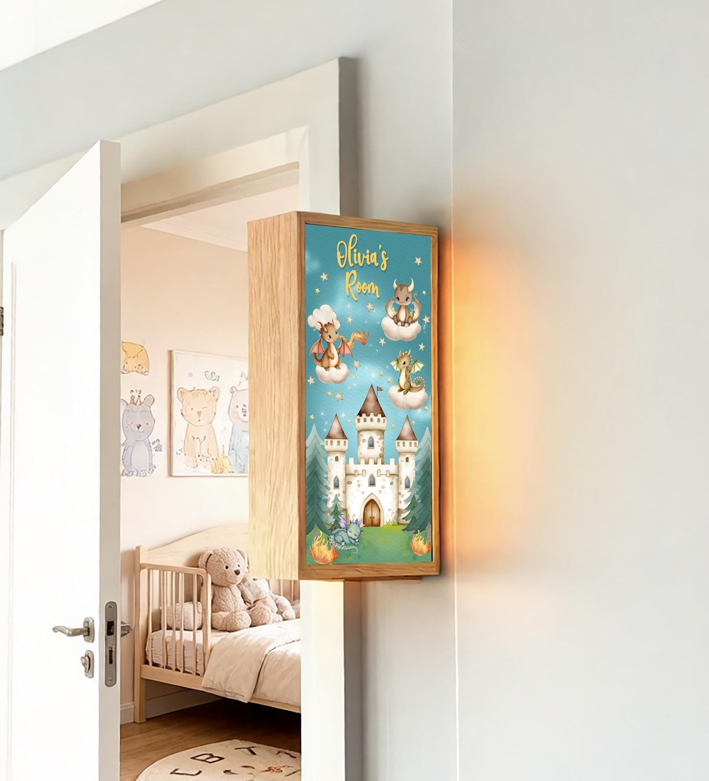Personalised Dragon Castle Room Sign Light – Custom Name Kids' Door Sign