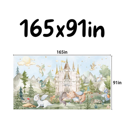 Fairy Tale Castle Wall Mural – Baby Dragon Nursery Wallpaper – Fantasy Kids Room Décor – Peel and Stick Fabric Mural