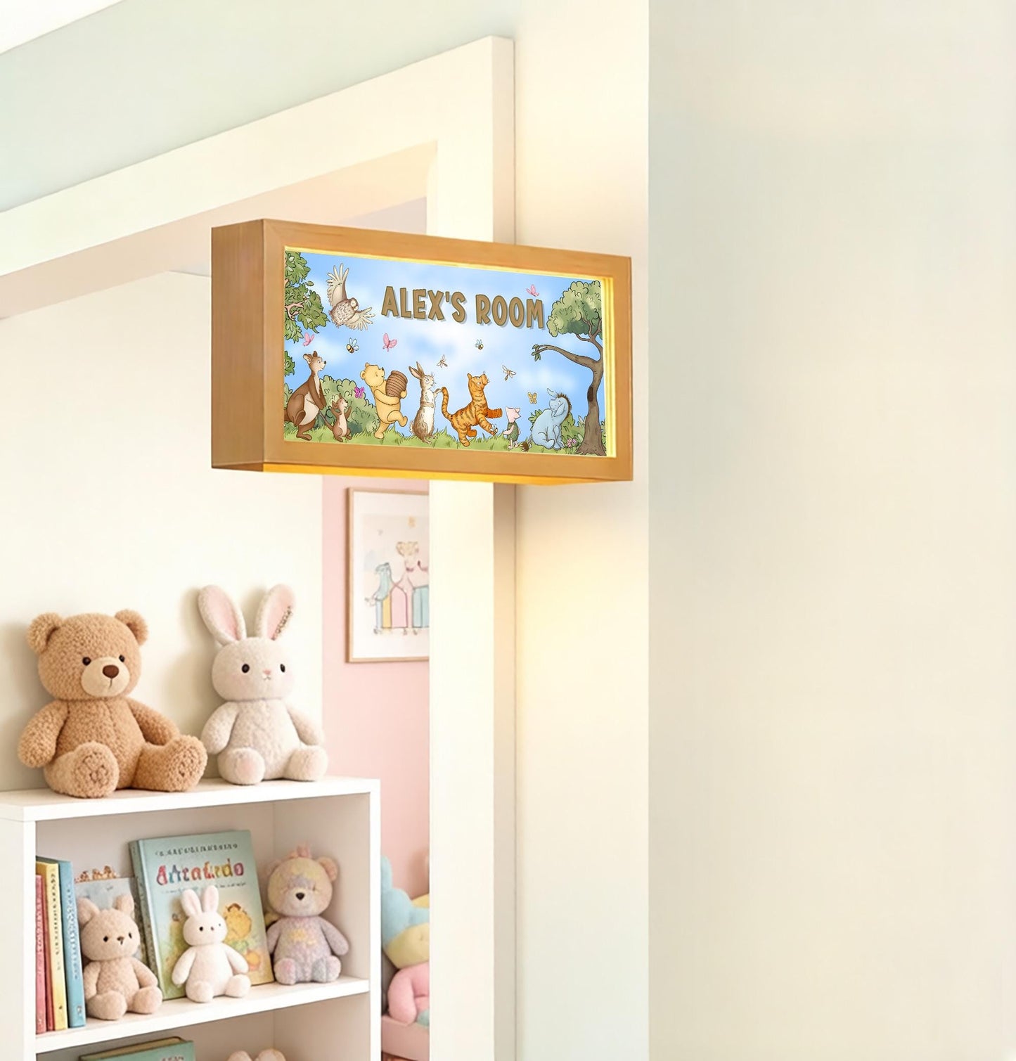 Personalised Winnie & Friends Room Sign Light – Custom Name Nursery Door Sign