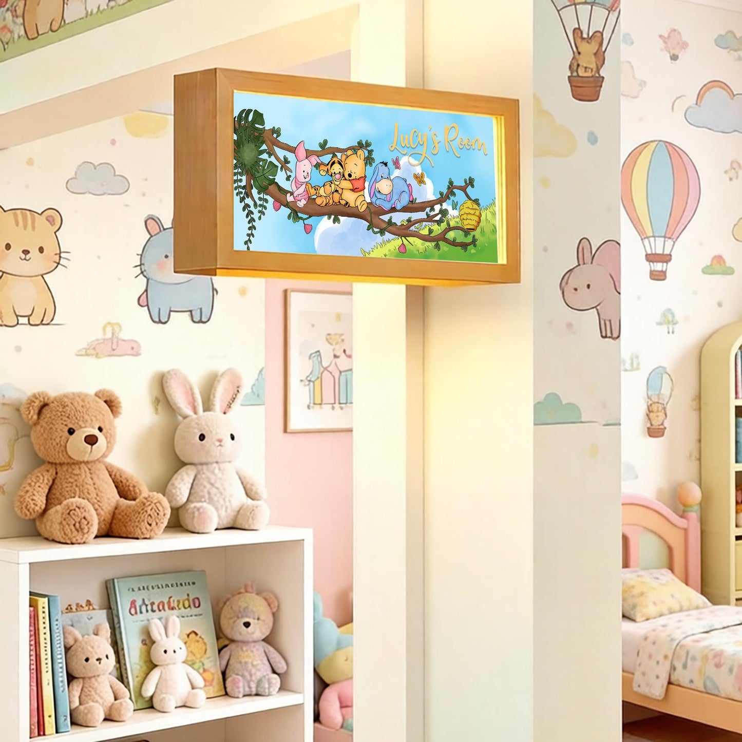 Personalised Winnie the Pooh Name Sign Light – Custom Nursery Door Sign for Kids