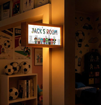 Personalised Superhero Room Sign Light – Comic Hero Custom Name Door Sign for Kids