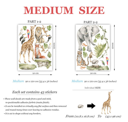 Safari Wall Decals Jungle Animals Wall Stickers Giraffe Elephant Kids Room Decor
