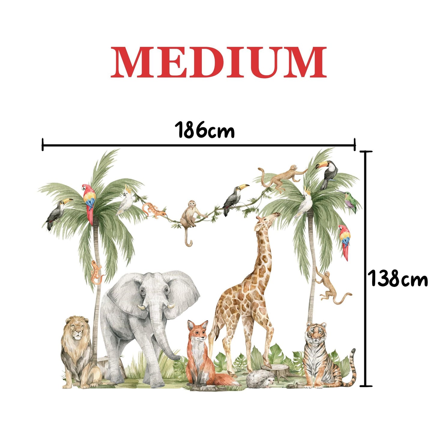 Safari Wall Decals Jungle Animals Wall Stickers Giraffe Elephant Kids Room Decor