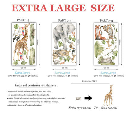 Safari Wall Decals Jungle Animals Wall Stickers Giraffe Elephant Kids Room Decor