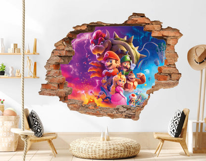 Super Mario Wall Decal 3D Broken Wall Stickers Kids Gaming Room Decor