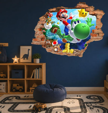 Mario Wall Decal 3D Brick Wall Sticker Boys Bedroom Decor