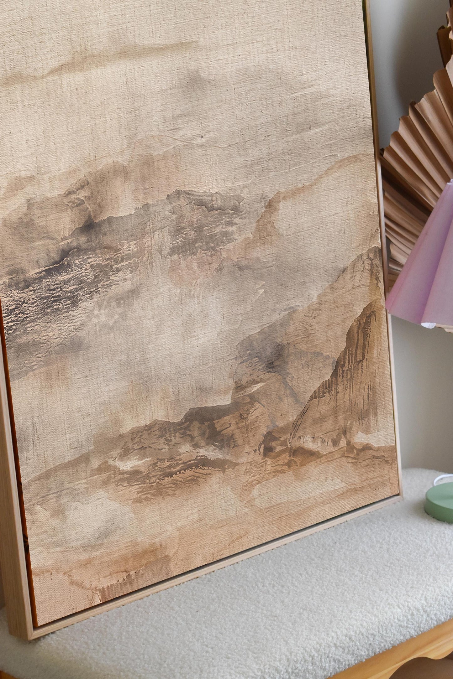 Neutral Abstract Landscape Canvas Print, Beige Mountain Wall Art