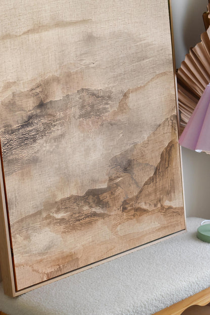 Neutral Abstract Landscape Canvas Print, Beige Mountain Wall Art