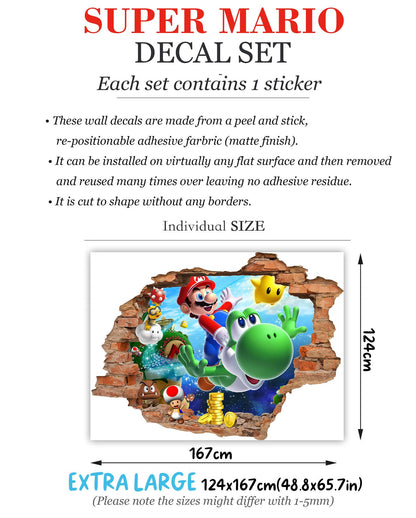 Mario Wall Decal 3D Brick Wall Sticker Boys Bedroom Decor