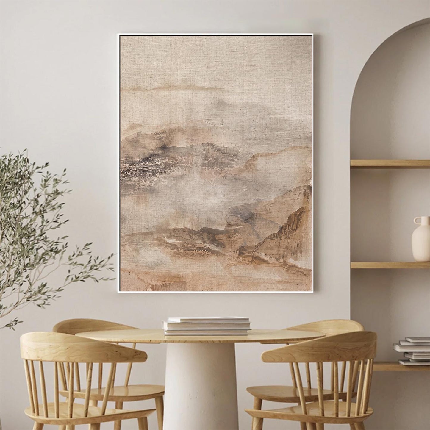 Neutral Abstract Landscape Canvas Print, Beige Mountain Wall Art