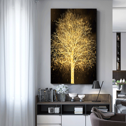 Framed Stretched Canvas Tree of Sparklers in the Dark Gold prints Wall Art print