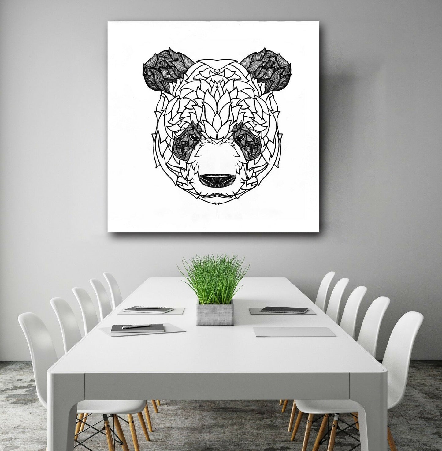 Panda Drawing Sketch Framed Canvas Photo Wall Art Print Square Black and white
