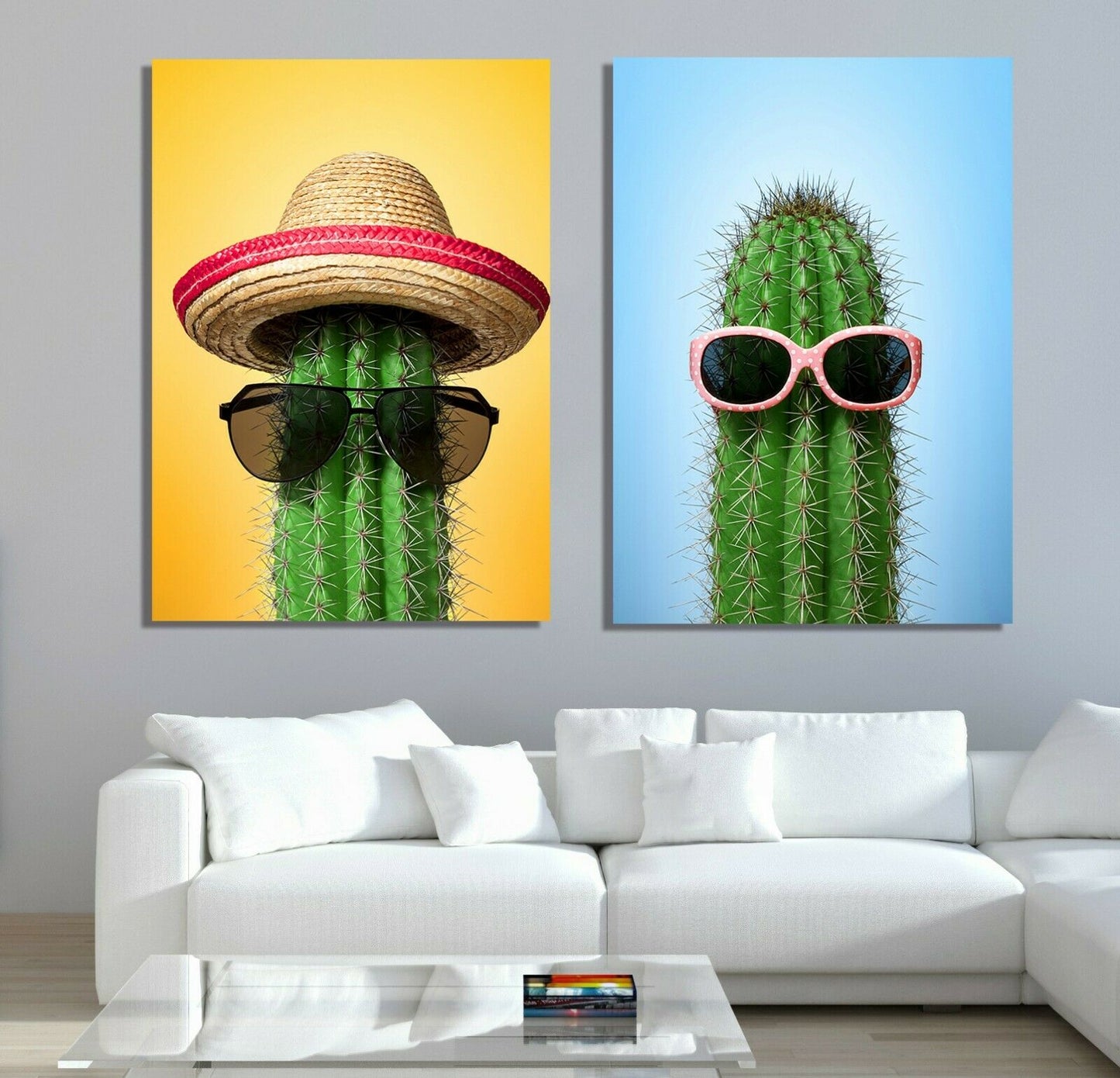 Cactus with Hat and Sunglasses Framed Canvas Modern wall art Home Decor Print