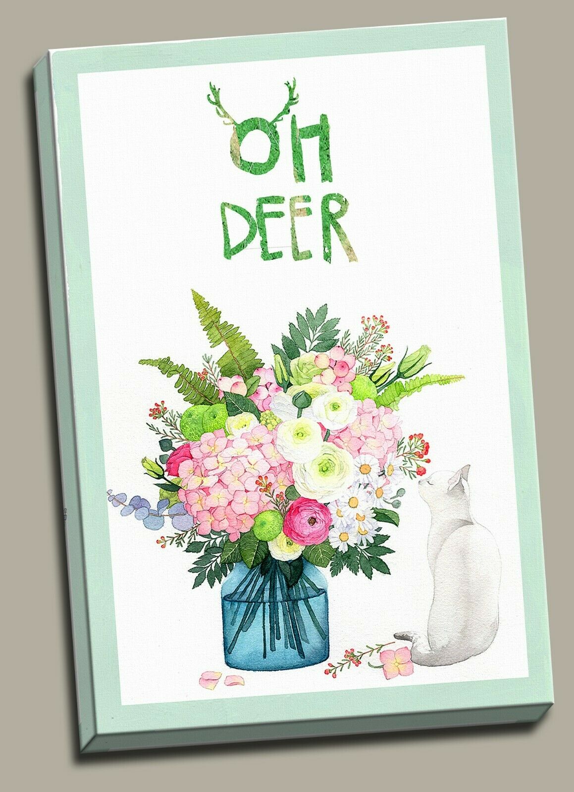 Oh Deer Young Wile Free Flowers Framed Canvas Print Abstract Wall Art Watercolor