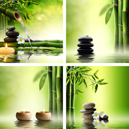 4pcs Framed Canvas Bamboo Green Nature Zen SPA Oil Stone massage shop Wall Decor