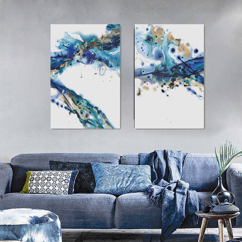 Blue adn gold wave abstract picture art high quality Framed canvas
