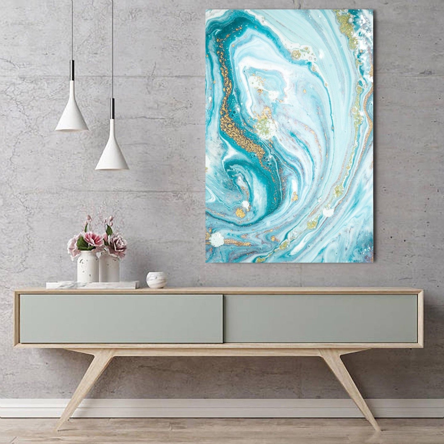Abstract Marble Green Gold Framed Canvas Wall Art Print Living Room Prints