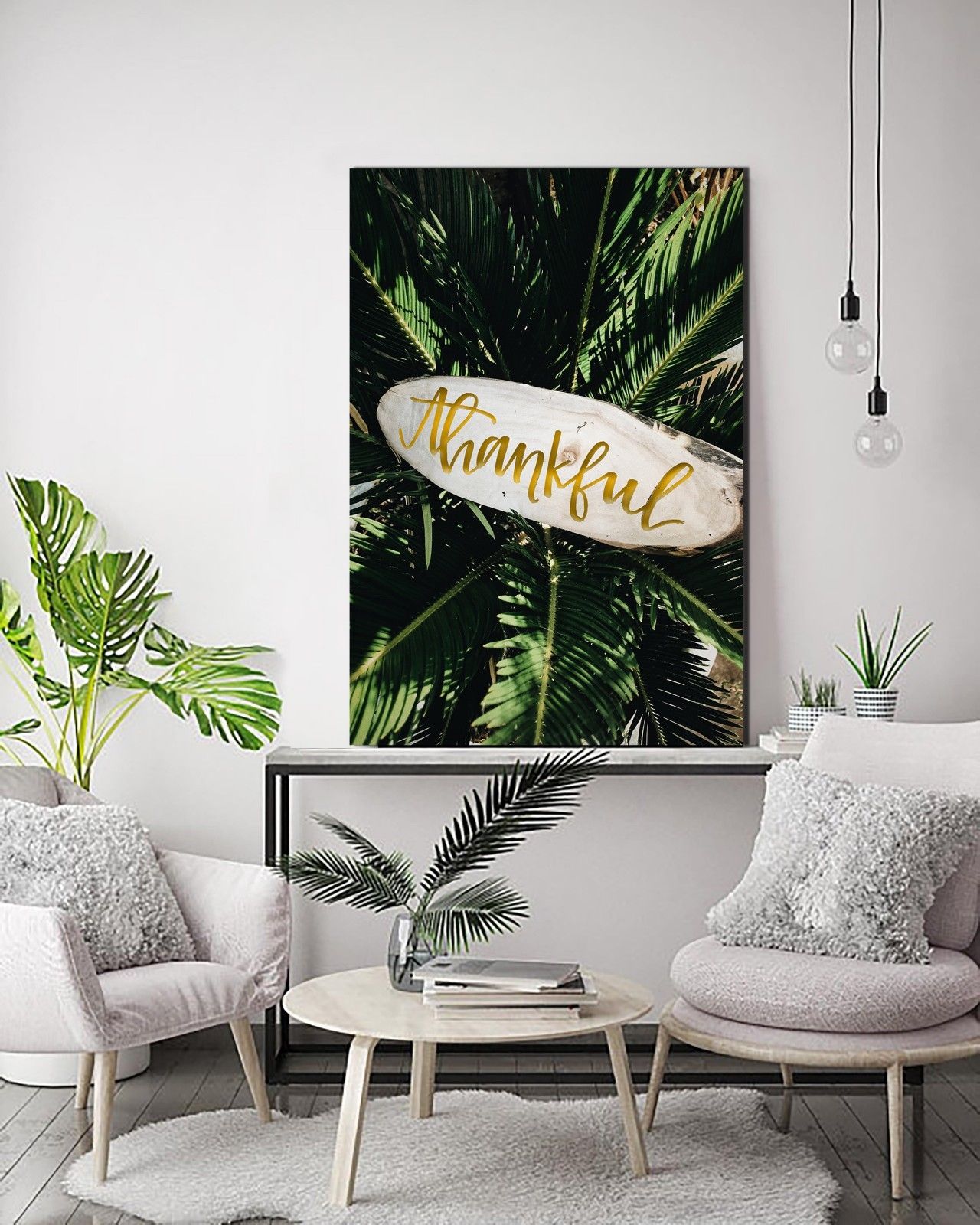 Thankful Tropical Plant Canvas Stretched Framed Printed abstract print